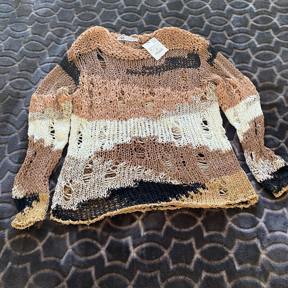 Zara Brown and Cream Knit Sweater